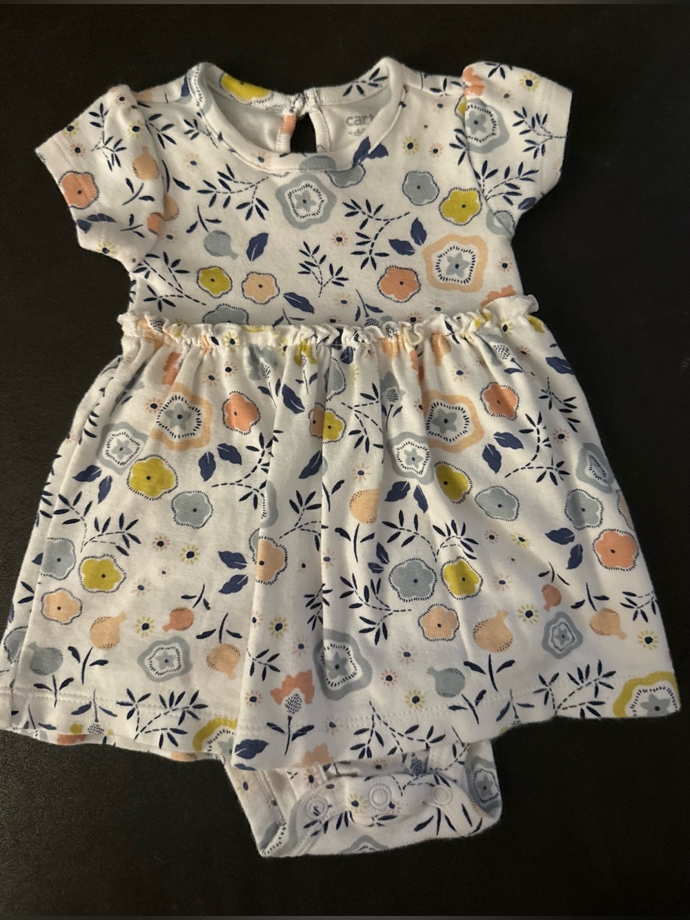 Carter's White Baby Dress with Navy, Yellow, Peach and Light Blue Floral Print